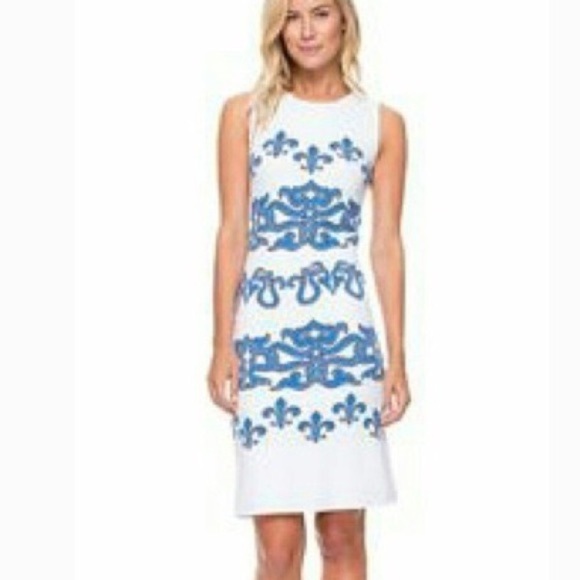 J. McLaughlin Sophia Dress Sleeveless White Blue Size XS - Picture 7 of 12